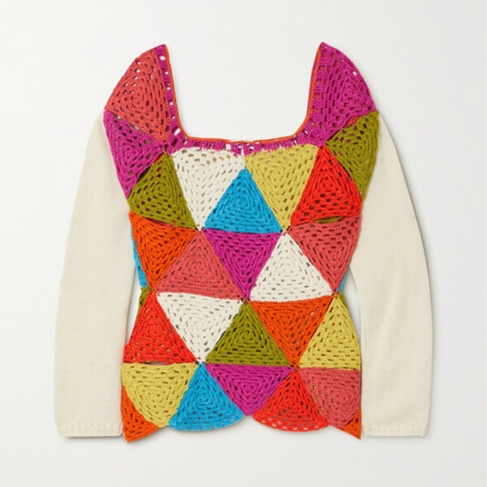NWT Batsheva Vivien Patchwork Crochet-knit Alpaca Sweater